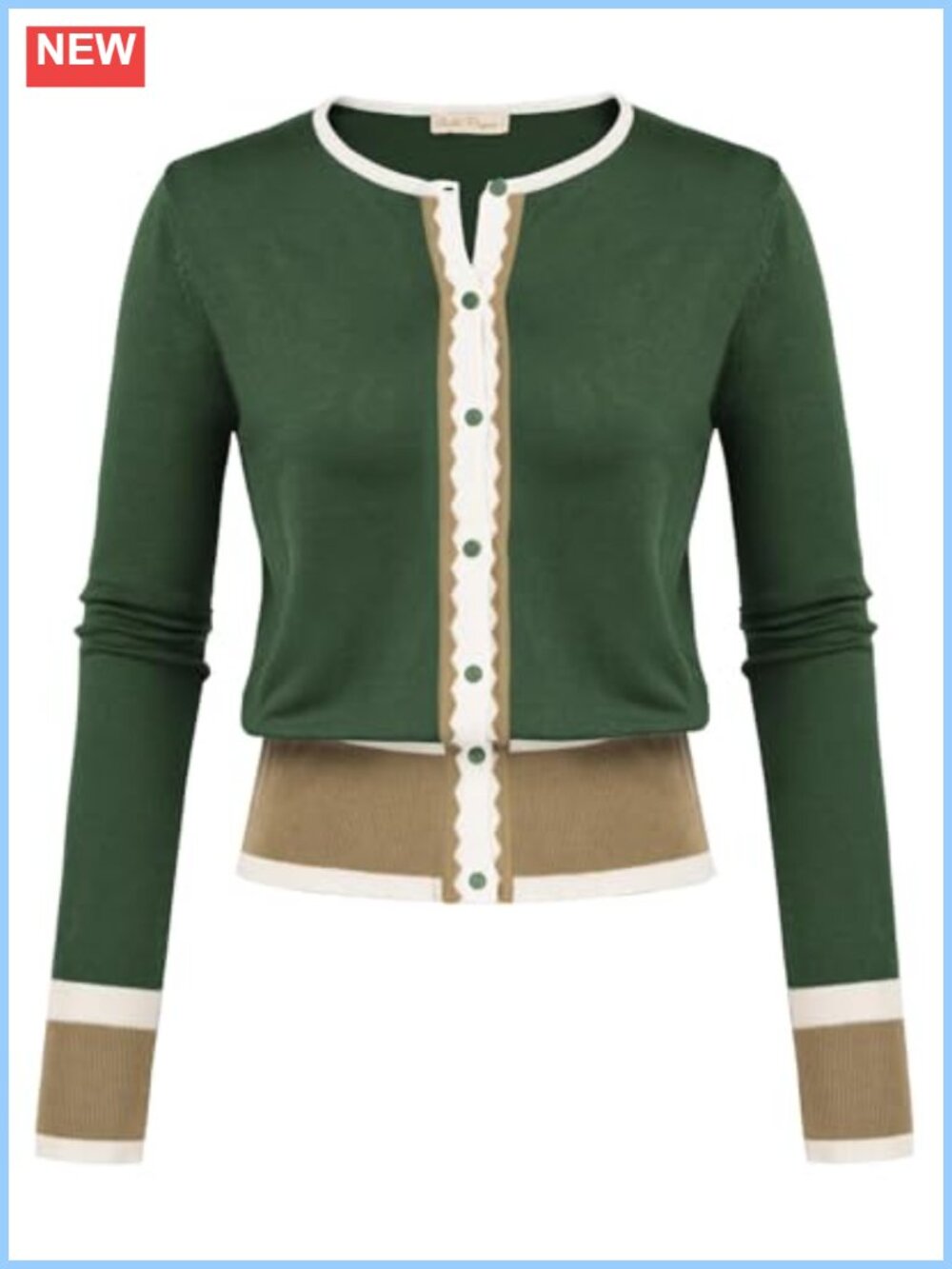 Women's Lightweight Knit Button Up Color Block Cardigan Long Sleeve Crew Neck